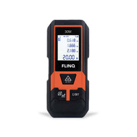 FlinQ Digital Promeasure FQC8428 zwart-oranje laserafstandsmeter op witte achtergrond