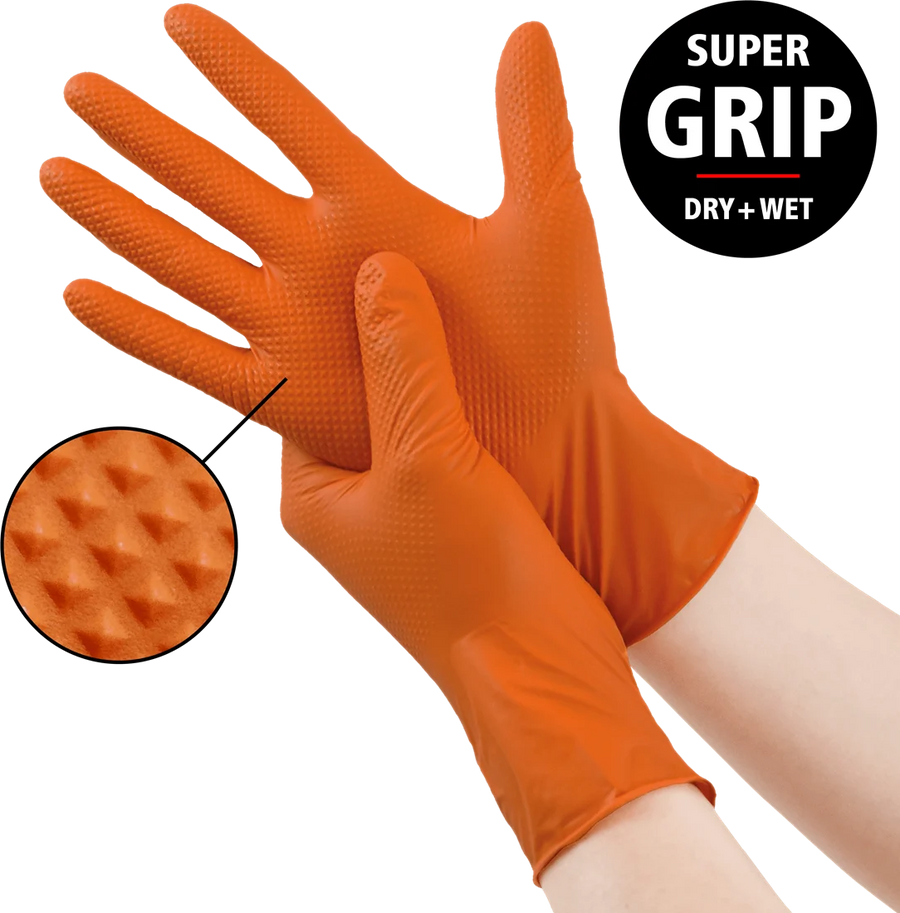 Gripzzly by ZARYS Orange nitrilhandschoenen – diamantstructuur – 50 stuks