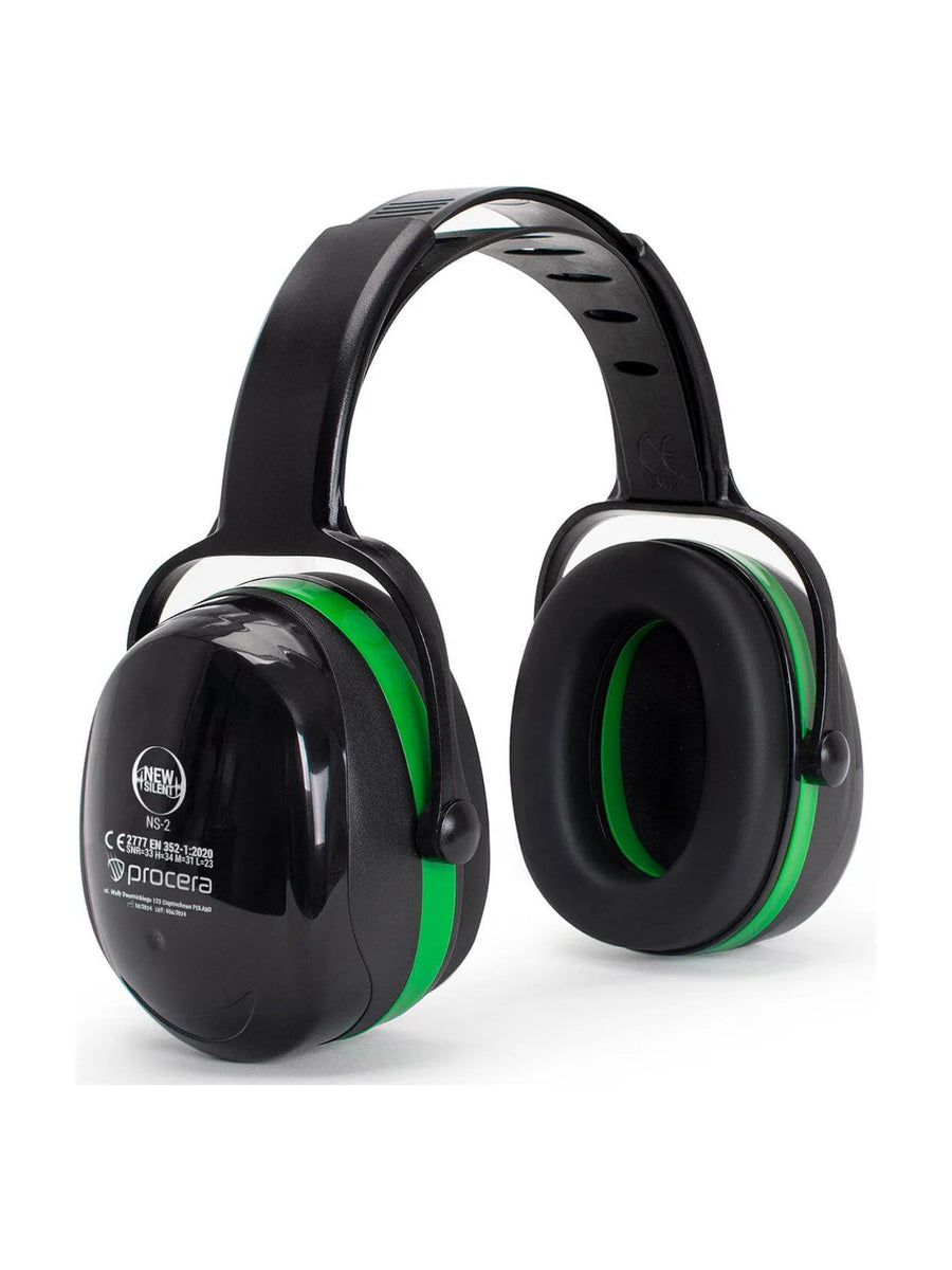 Procera New Silent NS-2 gehoorkap zwart/groen – witte achtergrond