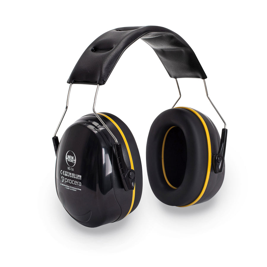 Procera New Silent NS-1A gehoorkap – SNR 31 dB – zwart/geel — witte achtergrond