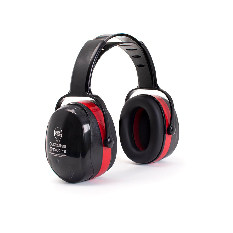 Procera New Silent NS-3 gehoorkap – SNR 34 dB – zwart/rood — witte achtergrond