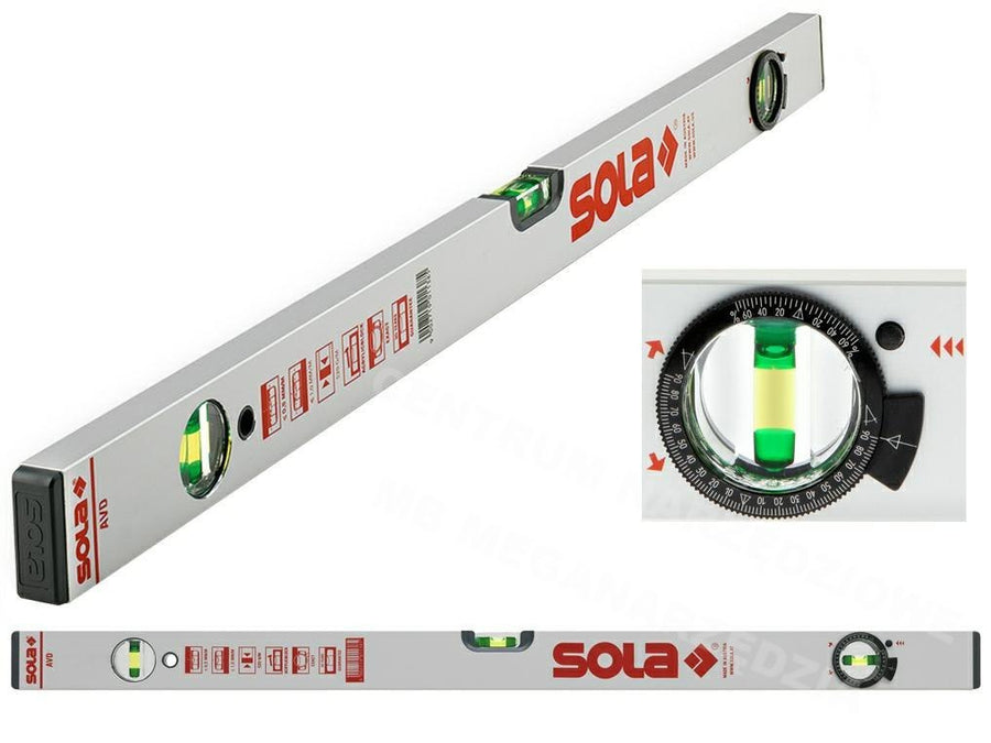 SOLA AVD 80 aluminium waterpas 80 cm met verstelbare hoekmeter op witte achtergrond